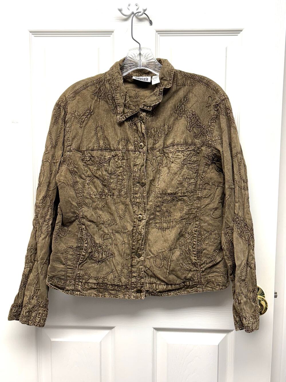 Chico’s Design Jacket Embroidered Cotton Size S Stonewashed Brown Boho